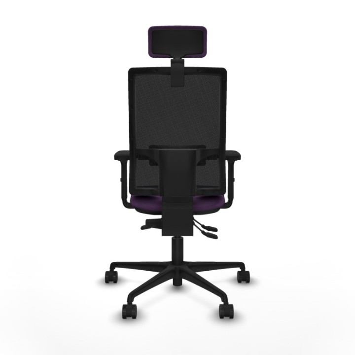 Silla Bormate asincro malla negra asiento bali morado brazos 2D ruedas 65mm cabecero regulable