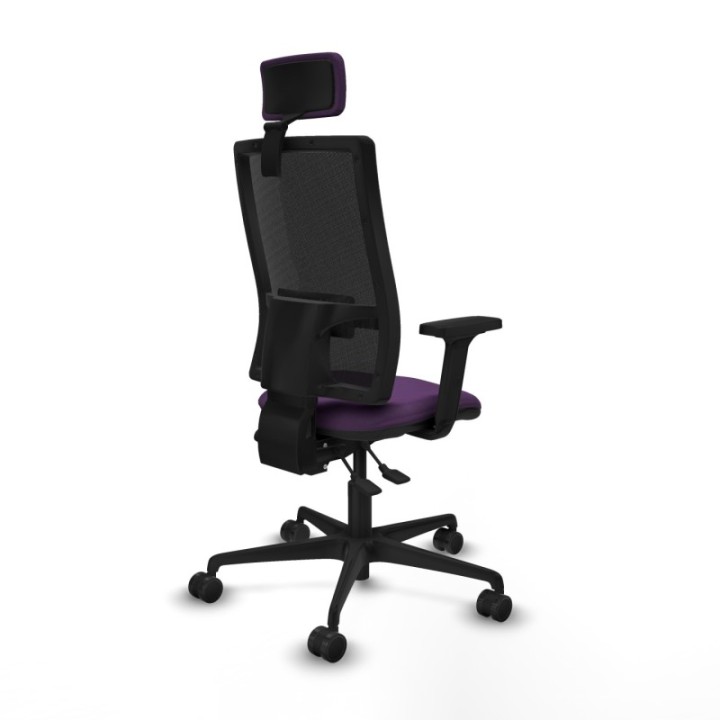 Silla Bormate asincro malla negra asiento bali morado brazos 2D ruedas 65mm cabecero regulable