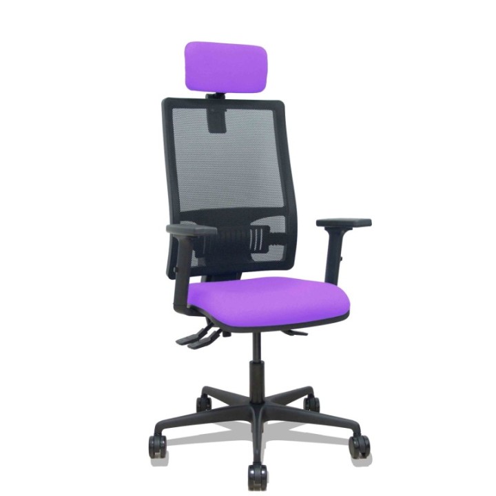 Silla Bormate asincro malla negra asiento bali lila brazos 2D ruedas 65mm cabecero regulable