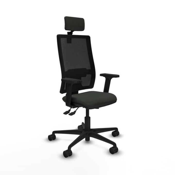 Silla Bormate asincro malla negra asiento bali negro brazos 2D ruedas 65mm cabecero regulable