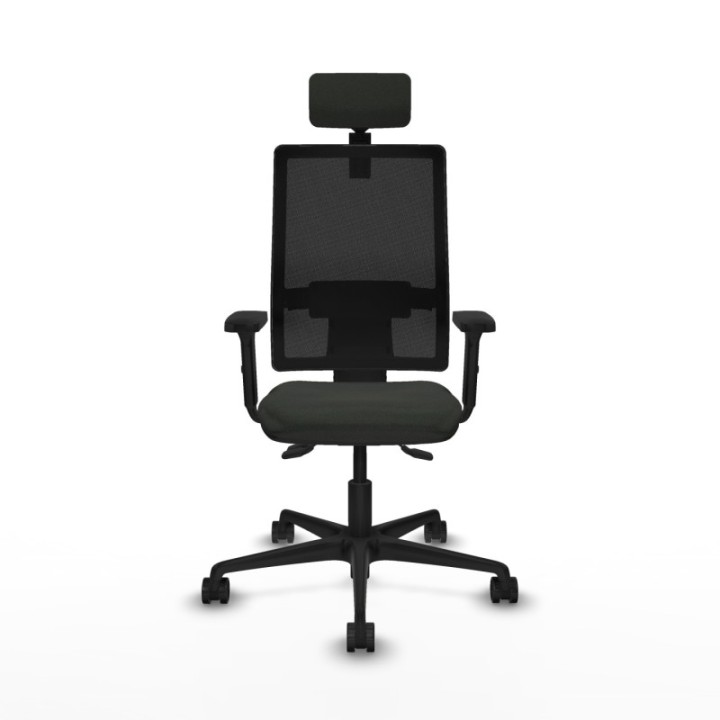 Silla Bormate asincro malla negra asiento bali negro brazos 2D ruedas 65mm cabecero regulable