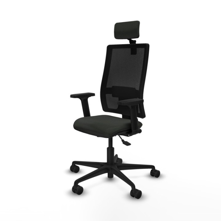 Silla Bormate asincro malla negra asiento bali negro brazos 2D ruedas 65mm cabecero regulable