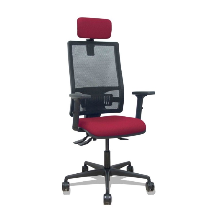Silla Bormate asincro malla negra asiento bali granate brazos 2D ruedas 65mm cabecero regulable