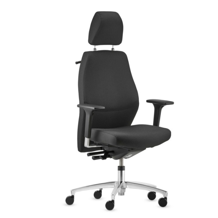 Silla Shape 24 horas traslack tapizado king negro, brazos 2D base aluminio y cabecero