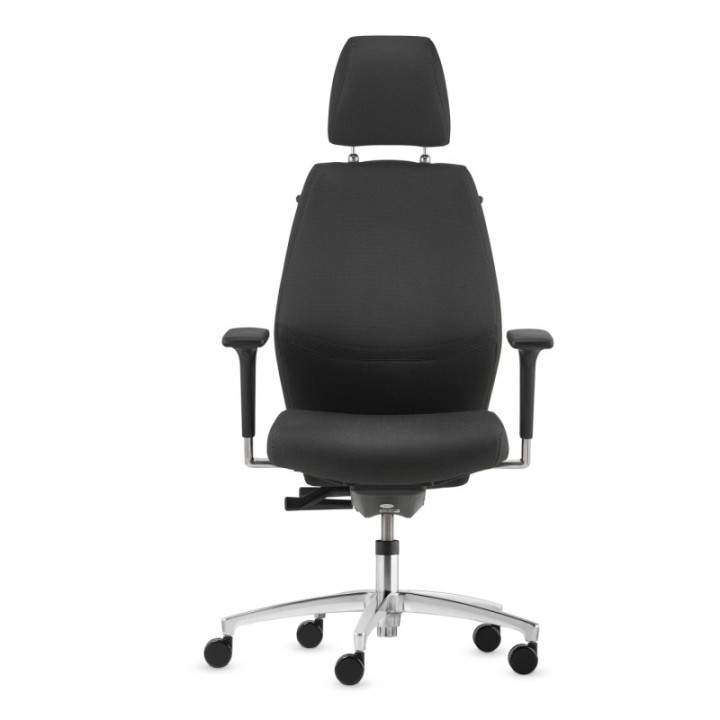 Silla Shape 24 horas traslack tapizado king negro, brazos 2D base aluminio y cabecero