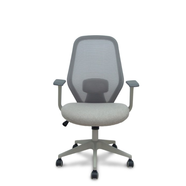 Silla Ergo529 gris respaldo malla gris asiento tela gris base piramidal gris claro ruedas nailon