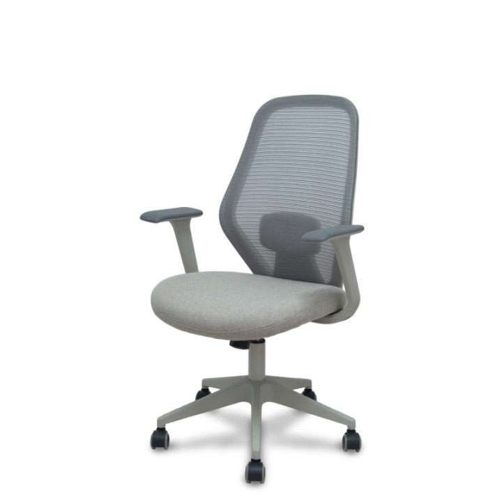 Silla Ergo529 gris respaldo malla gris asiento tela gris base piramidal gris claro ruedas nailon