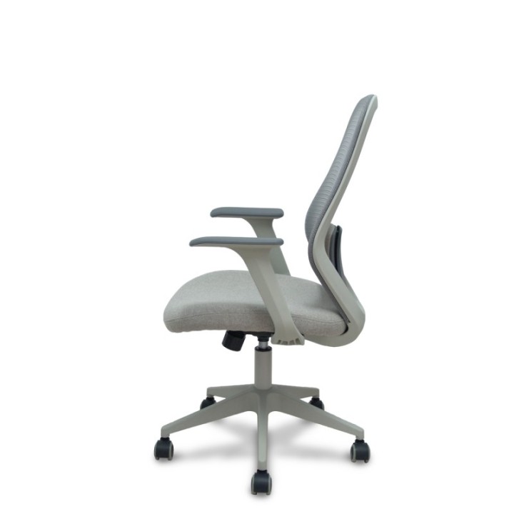 Silla Ergo529 gris respaldo malla gris asiento tela gris base piramidal gris claro ruedas nailon