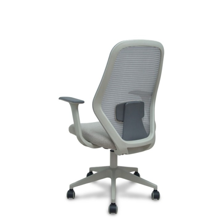 Silla Ergo529 gris respaldo malla gris asiento tela gris base piramidal gris claro ruedas nailon