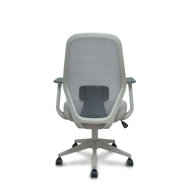 Silla Ergo529 gris respaldo malla gris asiento tela gris base piramidal gris claro ruedas nailon