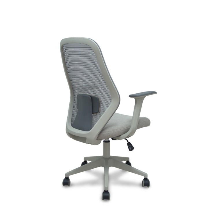 Silla Ergo529 gris respaldo malla gris asiento tela gris base piramidal gris claro ruedas nailon
