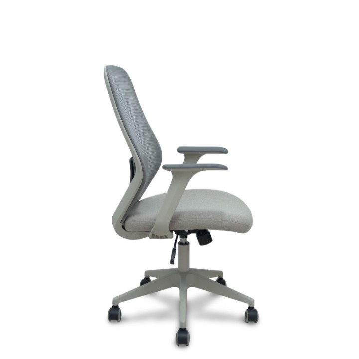 Silla Ergo529 gris respaldo malla gris asiento tela gris base piramidal gris claro ruedas nailon