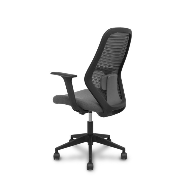 Silla Ergo529 respaldo malla negro asiento tela gris base piramidal ruedas nailon