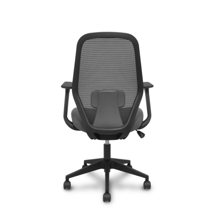 Silla Ergo529 respaldo malla negro asiento tela gris base piramidal ruedas nailon