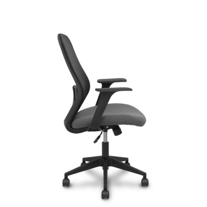 Silla Ergo529 respaldo malla negro asiento tela gris base piramidal ruedas nailon