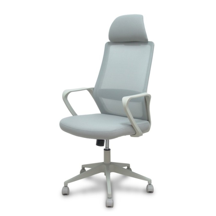 Silla Pro534 gris respaldo malla gris asiento tela gris base piramidal gris ruedas nailon