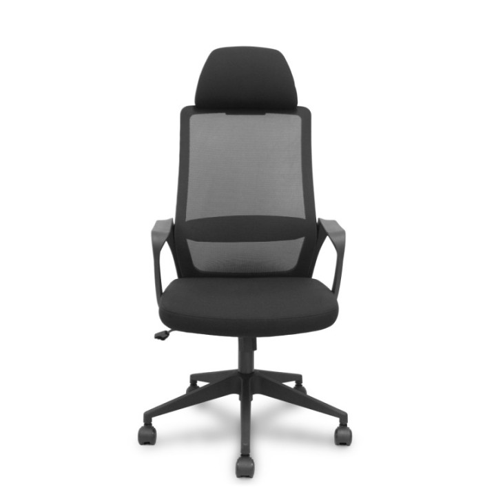 Silla Pro534 negra respaldo malla negro asiento tela negro base piramidal negra ruedas nailon