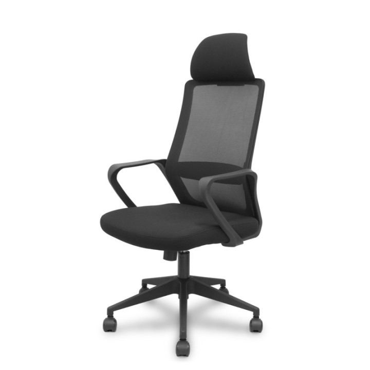 Silla Pro534 negra respaldo malla negro asiento tela negro base piramidal negra ruedas nailon