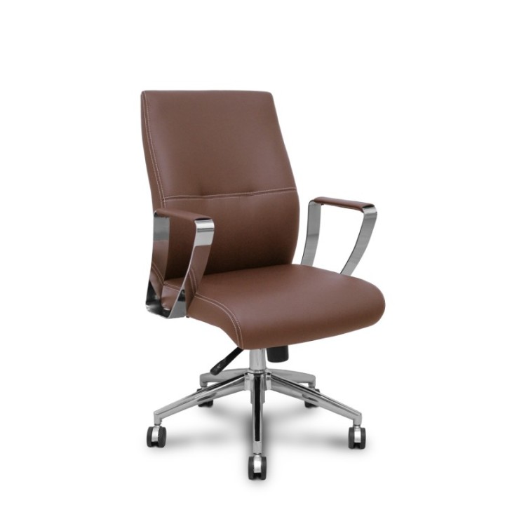Sillón confidente Ergo540CS sincro similpiel marron base cromo ruedas cromadas