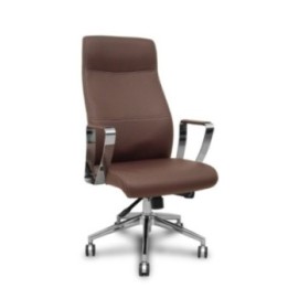 Sillón dirección Ergo540 sincro similpiel marrón base cromo ruedas cromadas