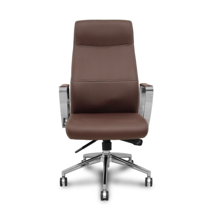 Sillón dirección Ergo540 sincro similpiel marrón base cromo ruedas cromadas