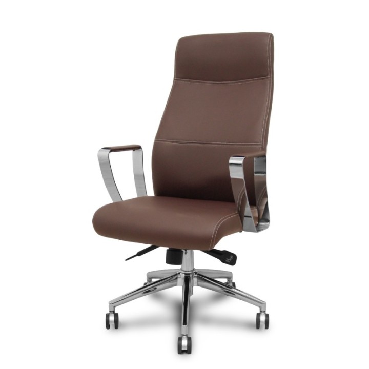 Sillón dirección Ergo540 sincro similpiel marrón base cromo ruedas cromadas