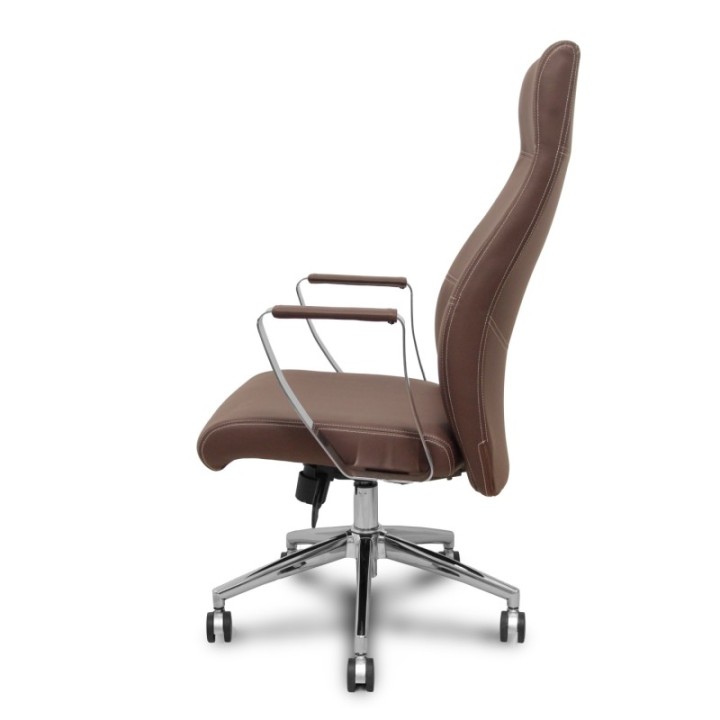 Sillón dirección Ergo540 sincro similpiel marrón base cromo ruedas cromadas