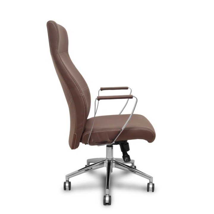 Sillón dirección Ergo540 sincro similpiel marrón base cromo ruedas cromadas