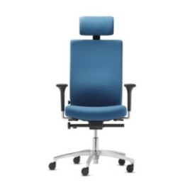 Silla Just Evo traslack tapizado polo azul brazos 4D base aluminio con cabecero