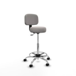 Taburete Llanos CL similpiel blanco base cromada ruedas nailon 50mm aro cromado