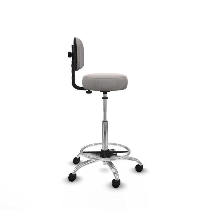 Taburete Llanos CL similpiel blanco base cromada ruedas nailon 50mm aro cromado