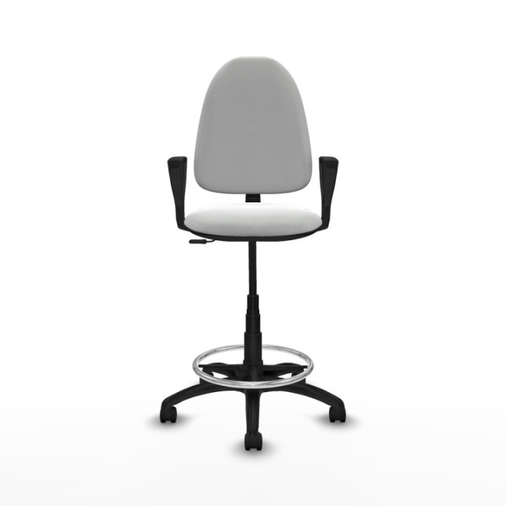 Taburete Aýna CP bali blanco brazos fijos base poliamida ruedas nailon 50mm