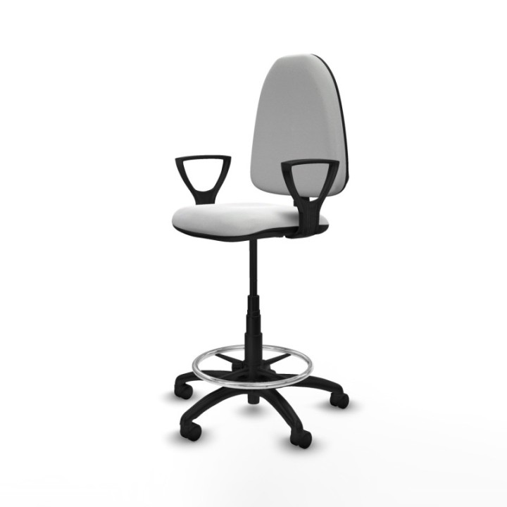 Taburete Aýna CP bali blanco brazos fijos base poliamida ruedas nailon 50mm