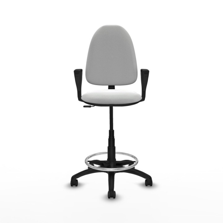 Taburete Aýna CP bali blanco brazos fijos base poliamida ruedas engomadas 50mm