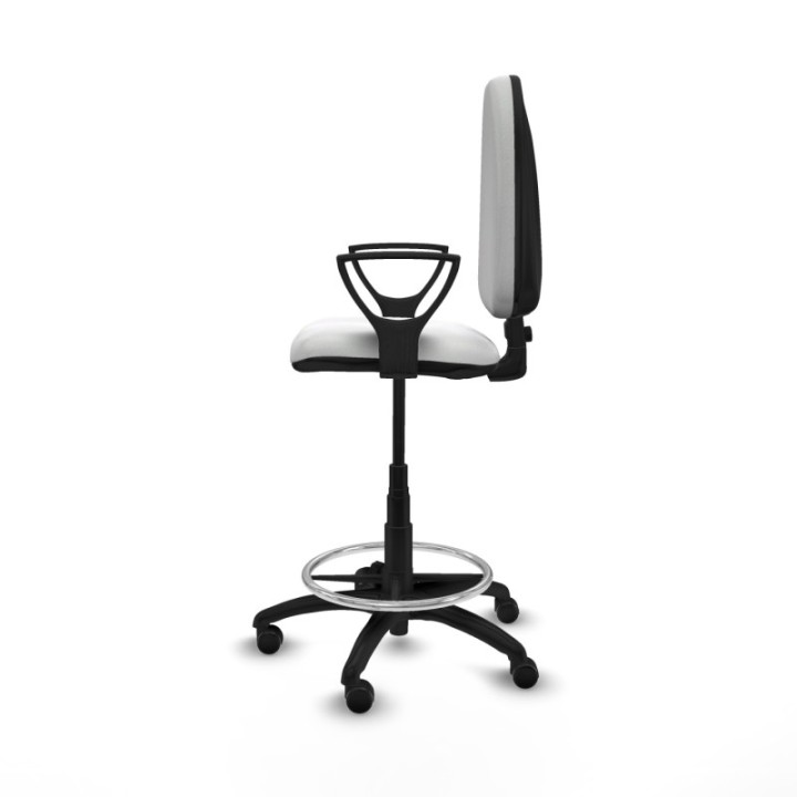 Taburete Aýna CP bali blanco brazos fijos base poliamida ruedas engomadas 50mm