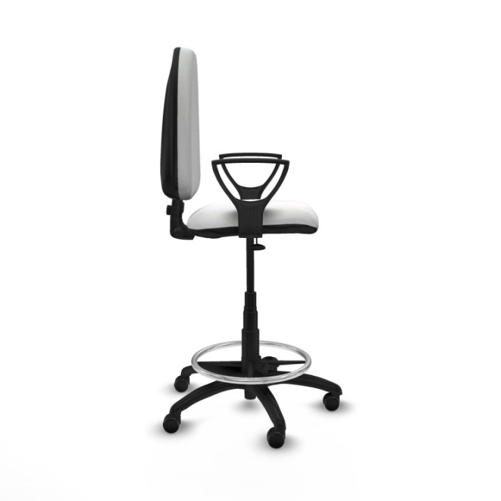 Taburete Aýna CP bali blanco brazos fijos base poliamida ruedas engomadas 50mm