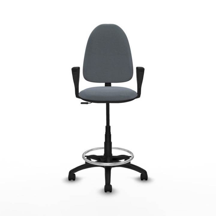 Taburete Aýna CP bali gris brazos fijos base poliamida ruedas nailon 50mm