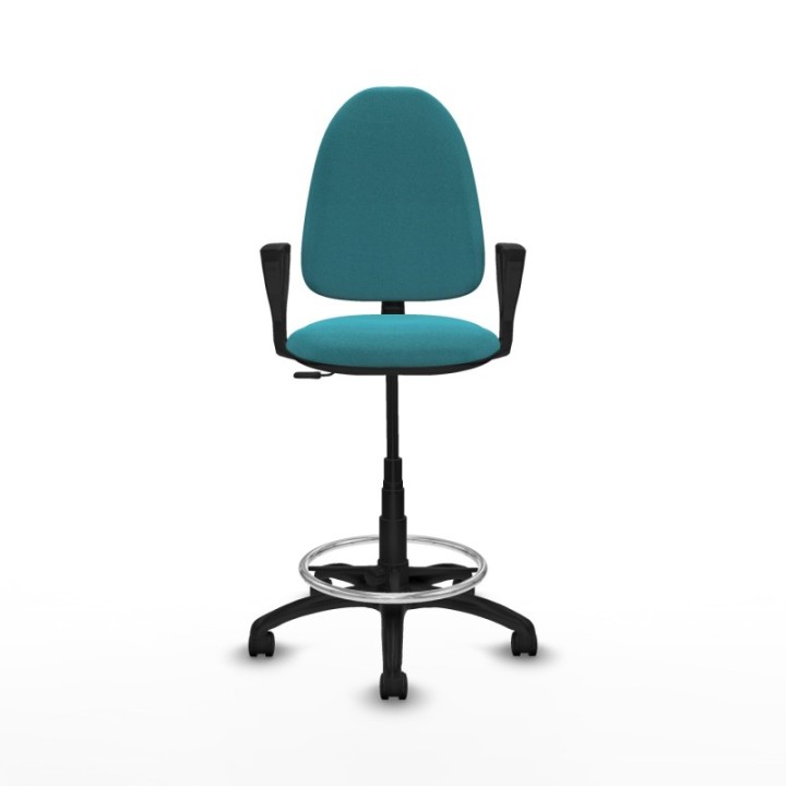 Taburete Aýna CP bali turquesa brazos fijos base poliamida ruedas nailon 50mm