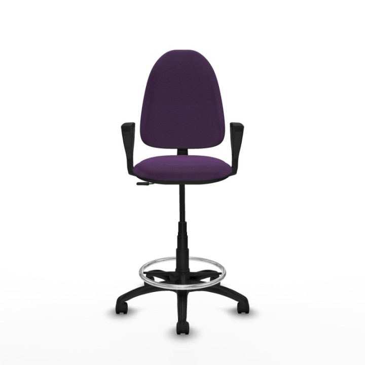 Taburete Aýna CP bali morado brazos fijos base poliamida ruedas nailon 50mm
