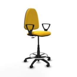 Taburete Aýna CP similpiel amarillo brazos fijos base poliamida ruedas nailon 50mm