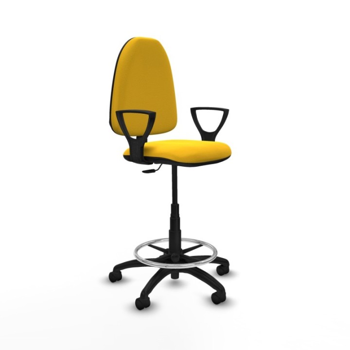 Taburete Aýna CP similpiel amarillo brazos fijos base poliamida ruedas nailon 50mm