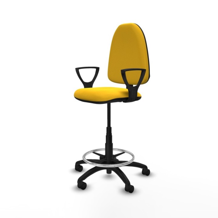 Taburete Aýna CP similpiel amarillo brazos fijos base poliamida ruedas nailon 50mm