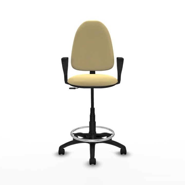 Taburete Aýna CP similpiel crema brazos fijos base poliamida ruedas nailon 50mm