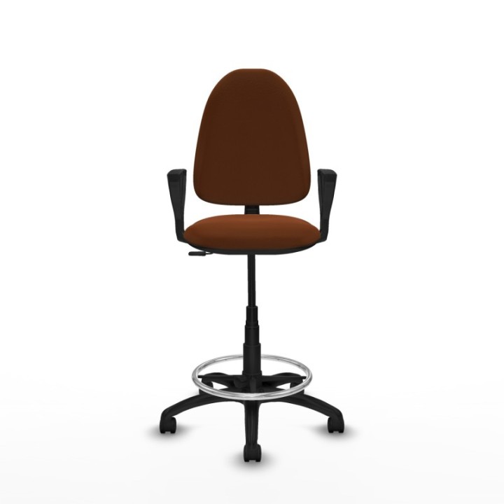 Taburete Aýna CP similpiel marrón brazos fijos base poliamida ruedas nailon 50mm