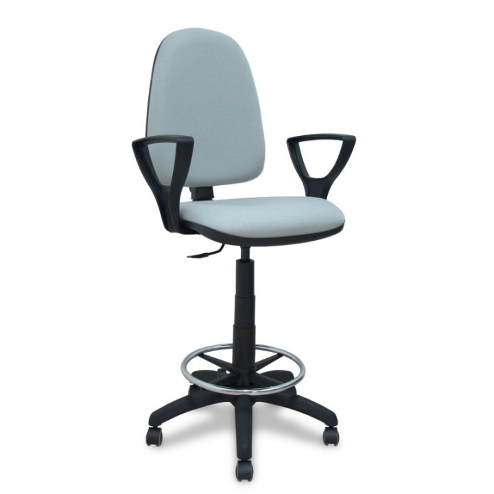 Taburete Aýna bali gris claro brazos fijos ruedas de parqué