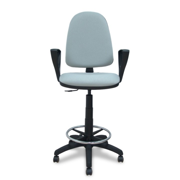 Taburete Aýna bali gris claro brazos fijos ruedas de parqué