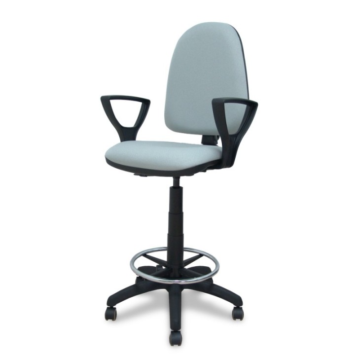 Taburete Aýna bali gris claro brazos fijos ruedas de parqué