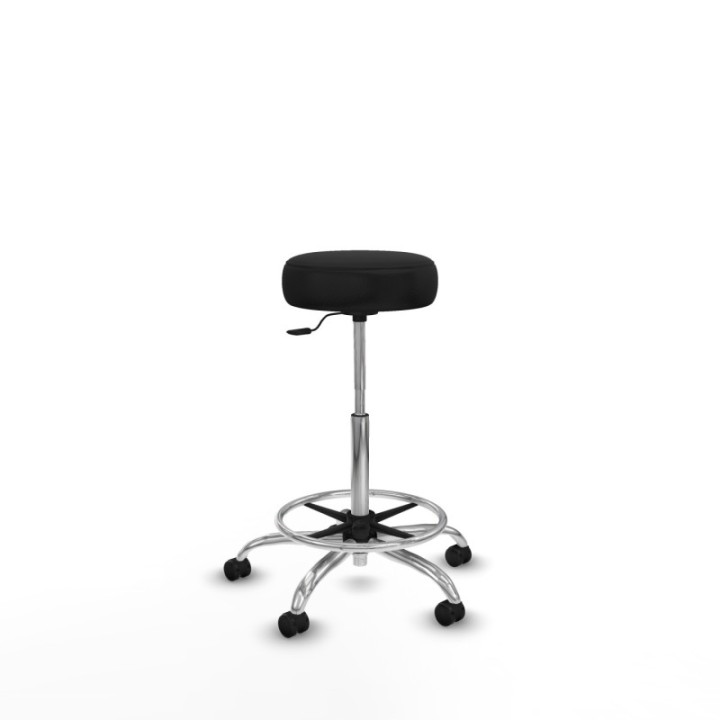 Tolosa giratorio similpiel negro base cromada ruedas engomadas 50mm aro cromado