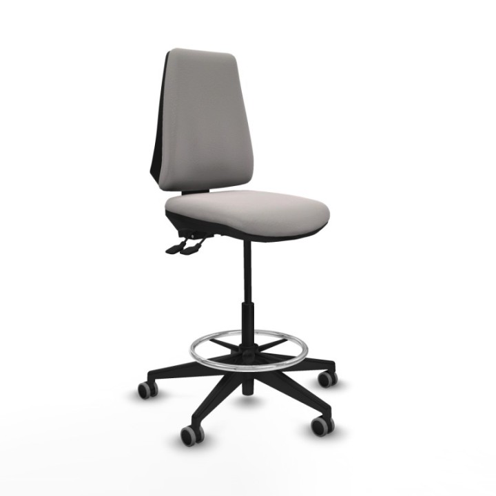 Taburete Elche AS similpiel blanco base piramidal ruedas 65mm engomadas