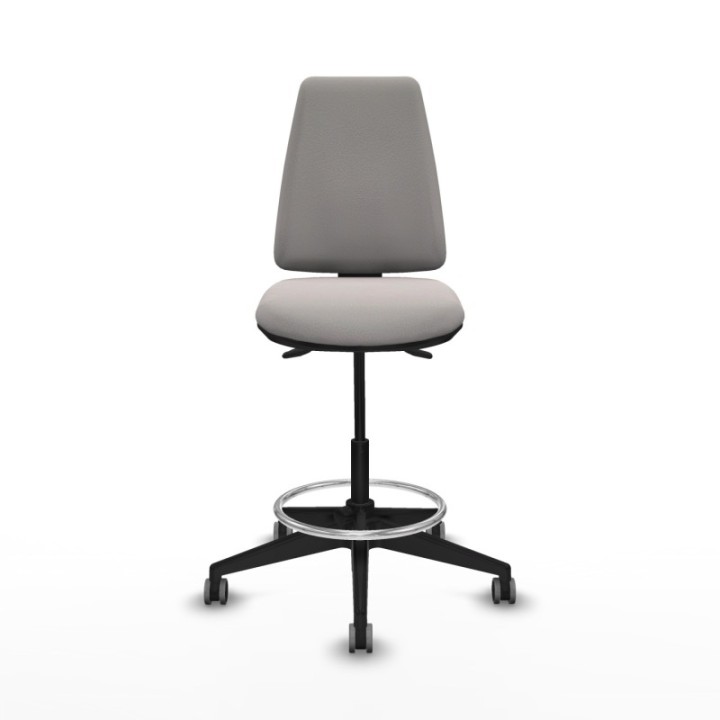 Taburete Elche AS similpiel blanco base piramidal ruedas 65mm engomadas